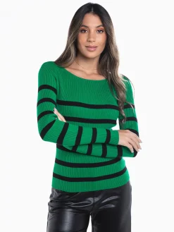 Camisola malha canelada às riscas