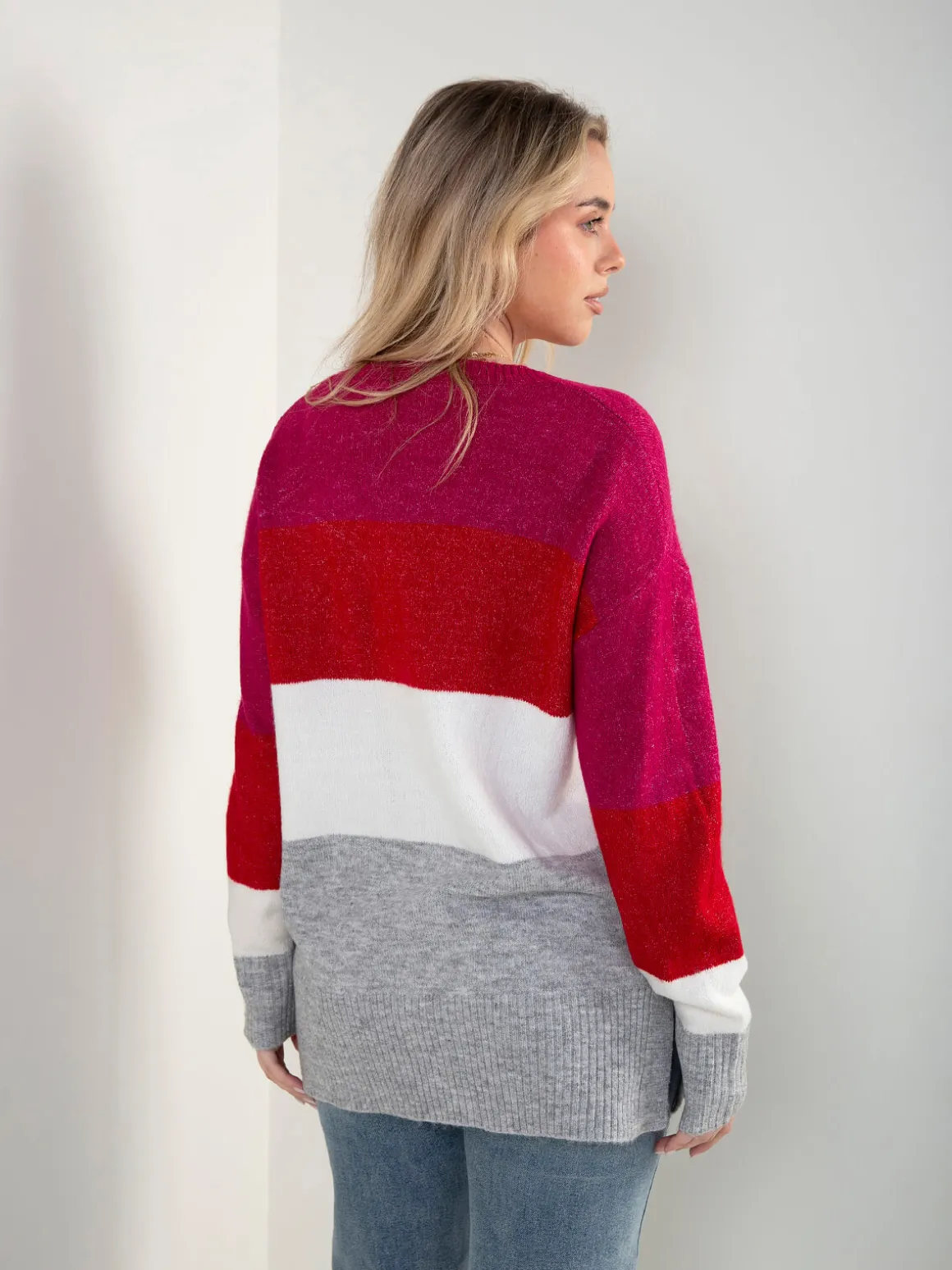 Camisola malha color block com botões