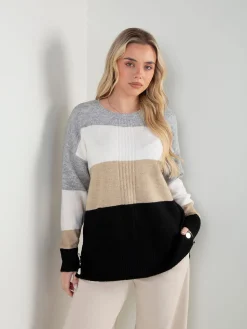 Camisola malha color block com botões