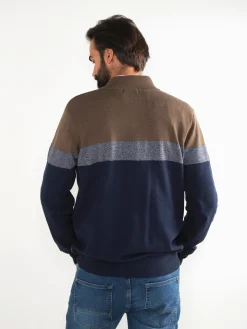 Camisola malha color block azul marinho