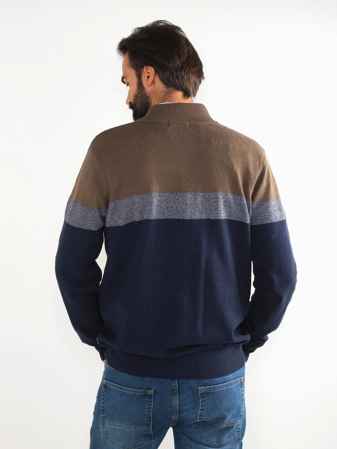 Camisola malha color block azul marinho