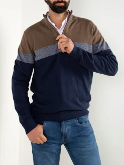 Camisola malha color block azul marinho