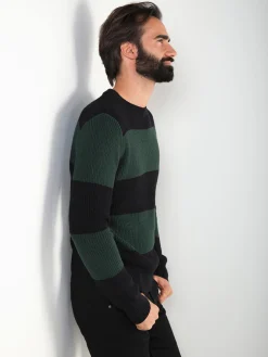 Camisola malha color block gola redonda