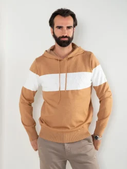 Camisola malha color block com capuz