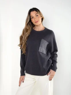 Camisola malha com bolso em brilho