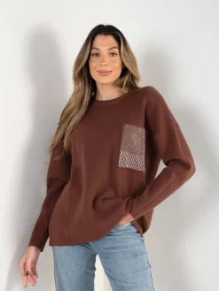 Camisola malha com bolso em brilho
