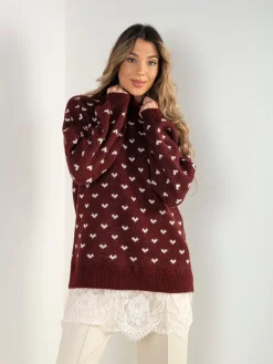 Camisola malha com corações e renda