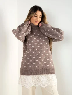 Camisola malha com corações e renda