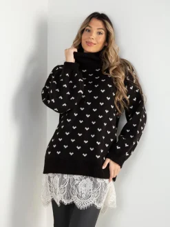 Camisola malha com corações e renda