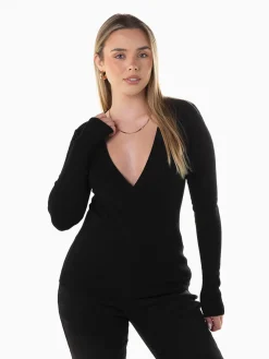 Camisola malha com decote cruzado