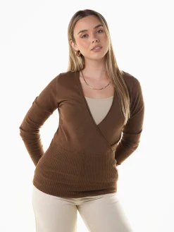 Camisola malha com decote cruzado