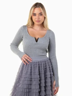 Camisola malha com detalhe dourado