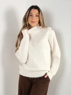 Camisola malha com gola subida e botões