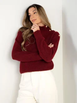 Camisola malha com gola subida e botões