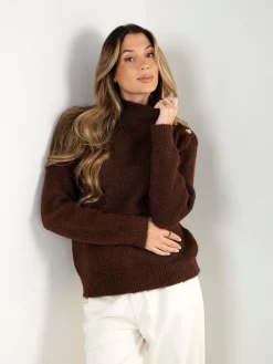 Camisola malha com gola subida e botões