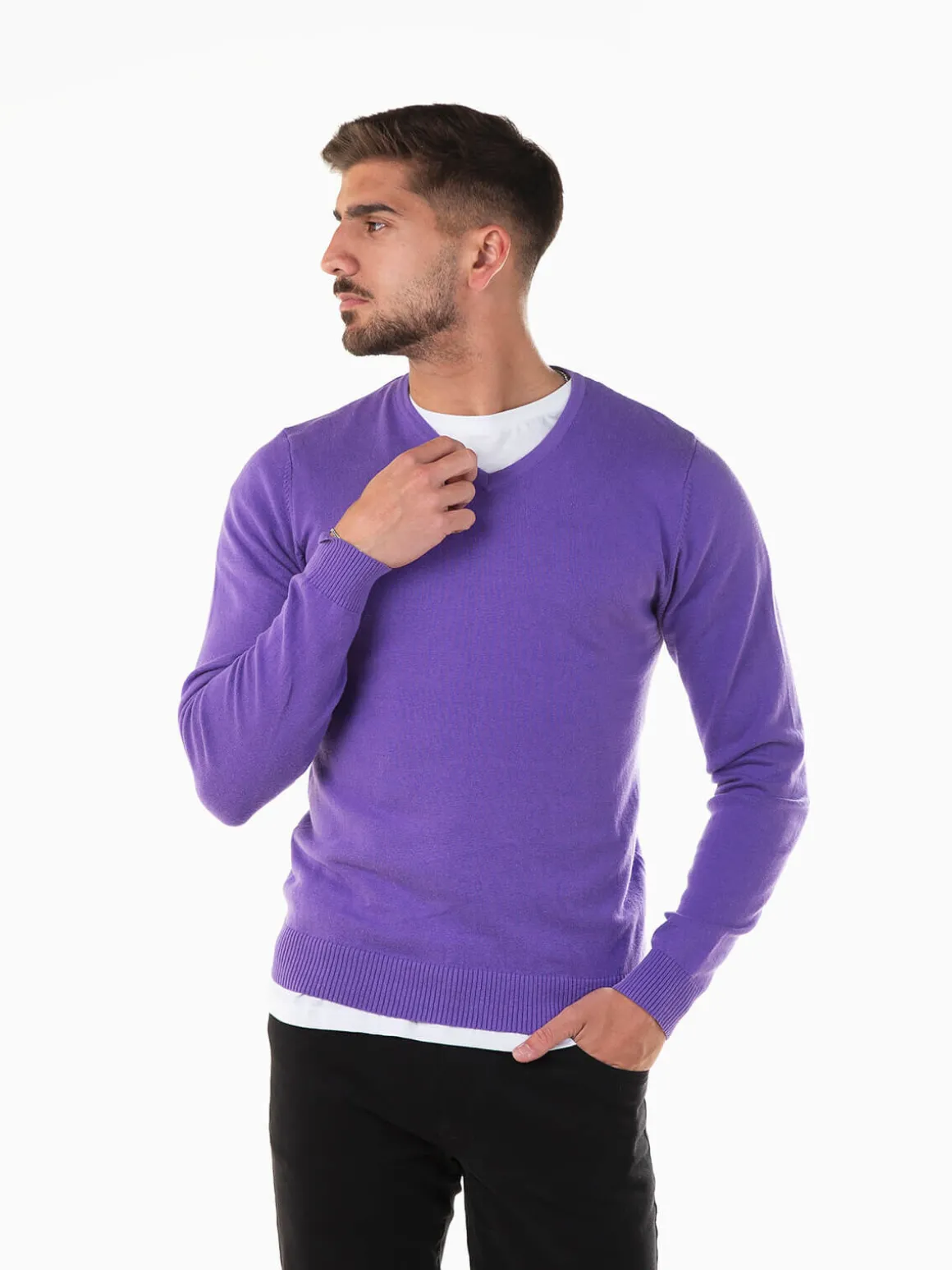 Camisola malha com gola V