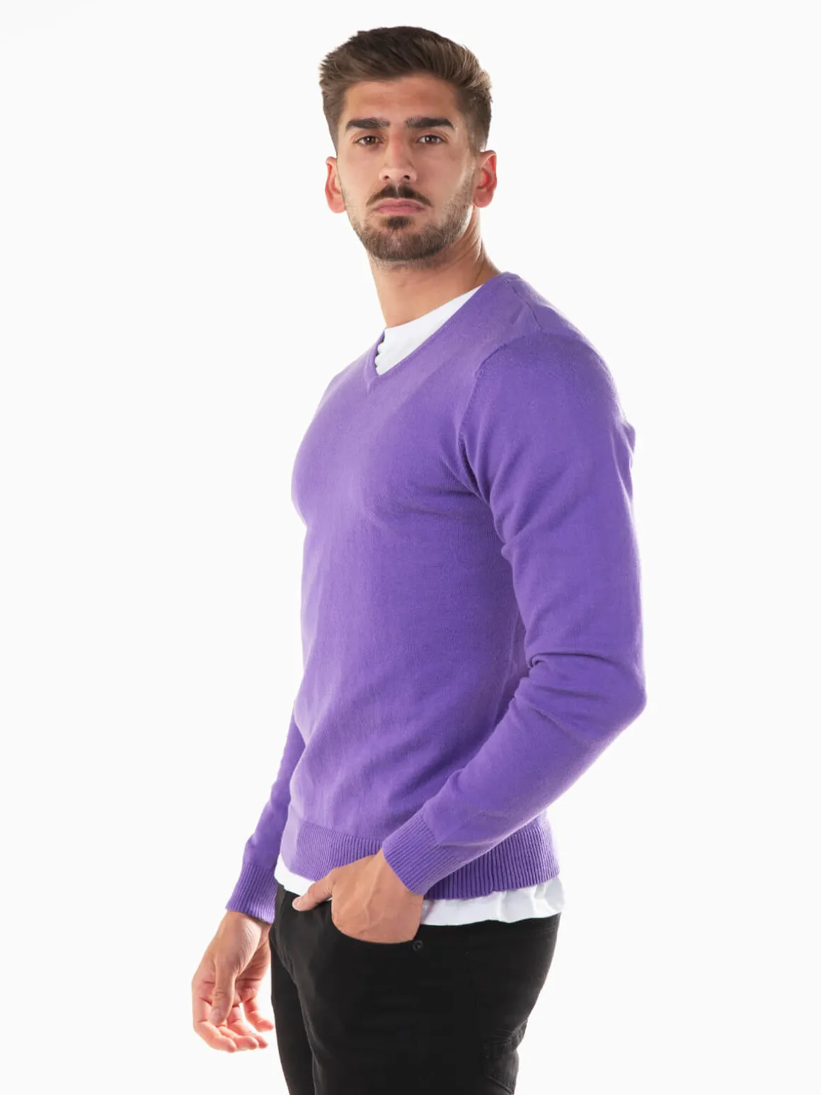 Camisola malha com gola V