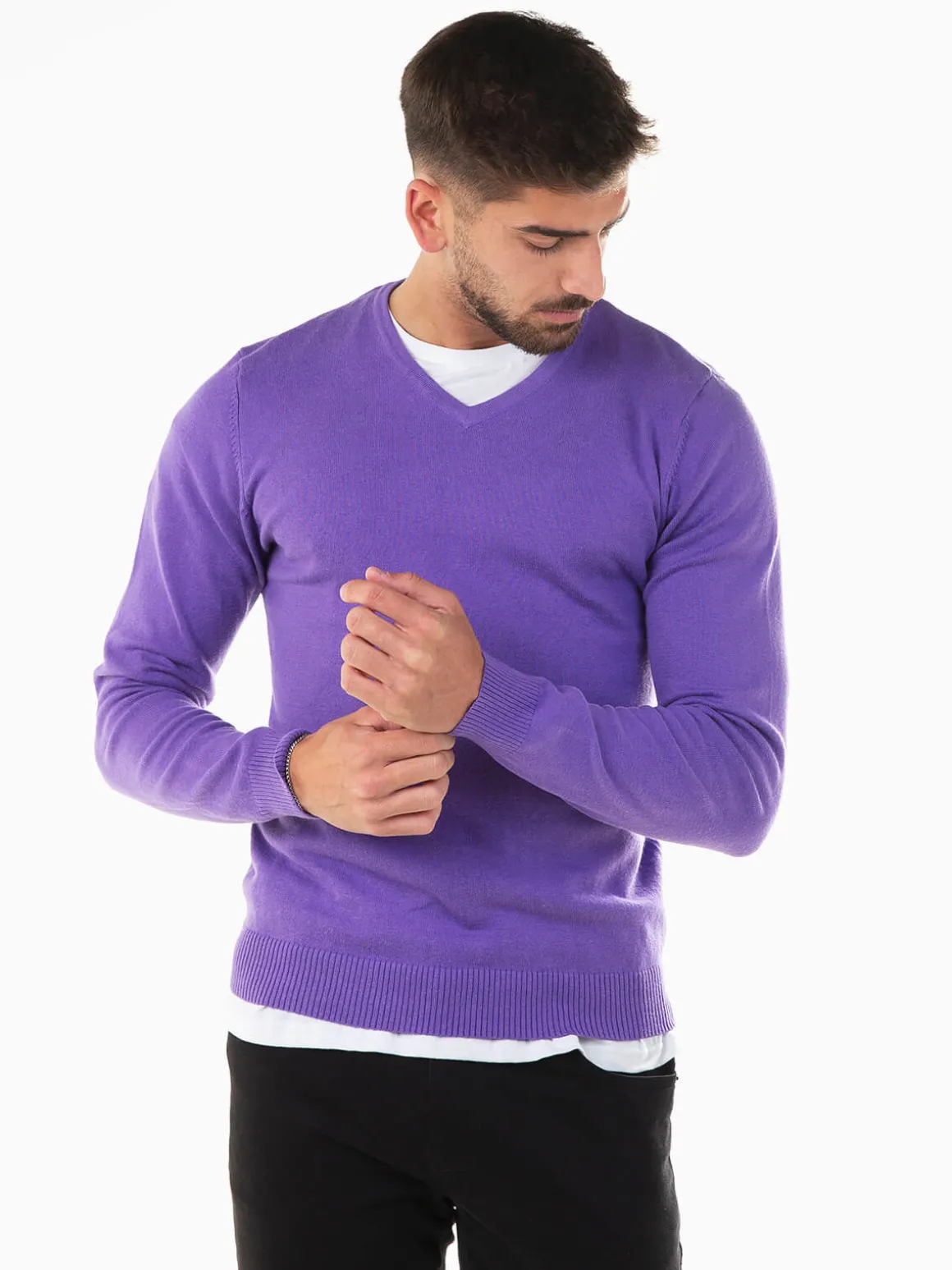 Camisola malha com gola V