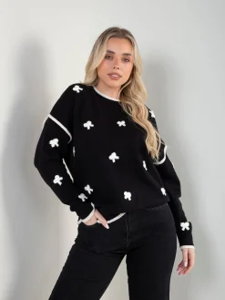 Camisola malha com laços aplicados