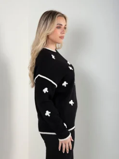 Camisola malha com laços aplicados