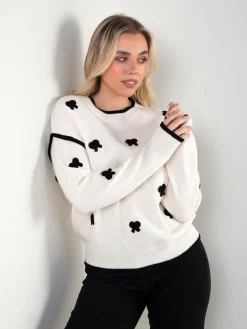 Camisola malha com laços aplicados