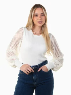 Camisola malha com mangas transparentes