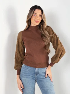 Camisola malha com mangas em renda