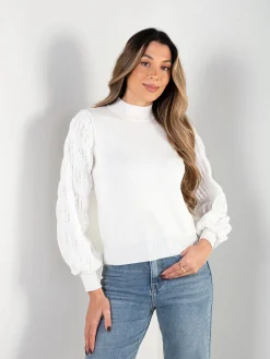 Camisola malha com mangas em renda