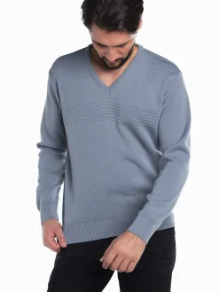 Camisola malha combinada em V