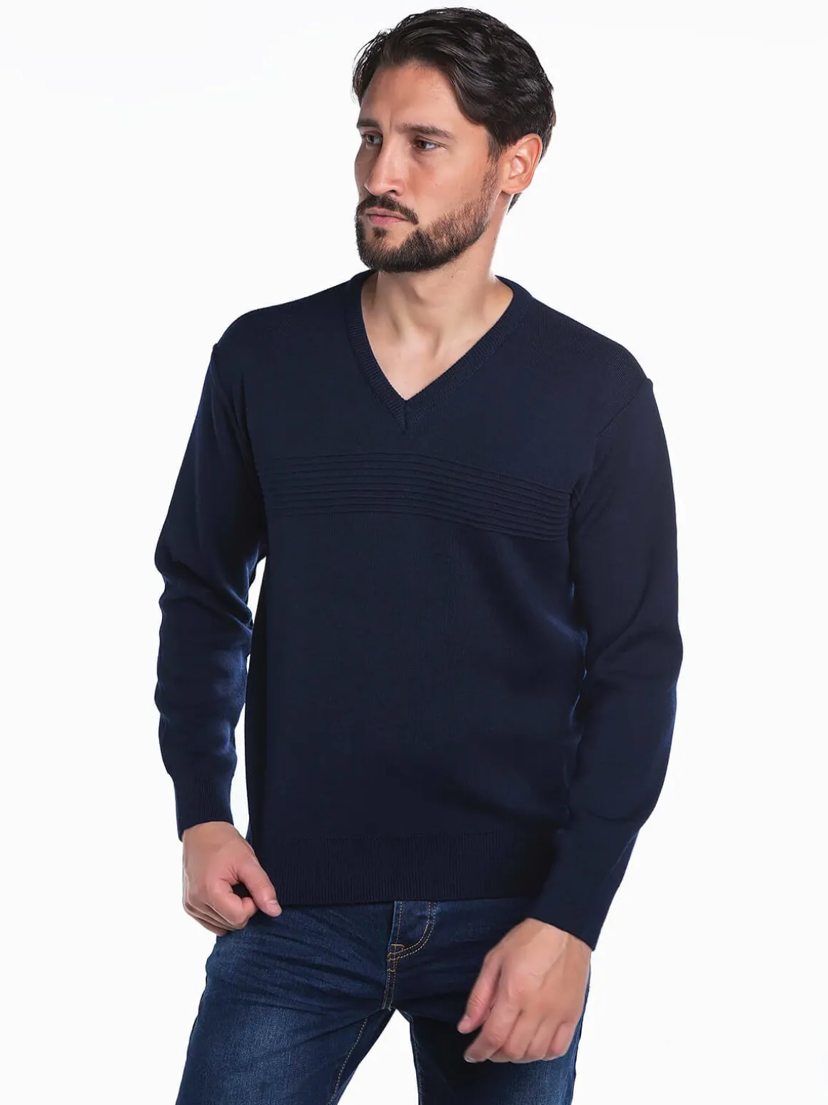 Camisola malha combinada em V