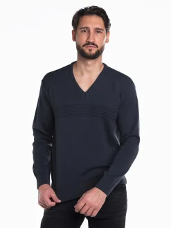 Camisola malha combinada em V