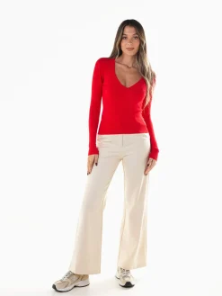 Camisola malha decote em V profundo