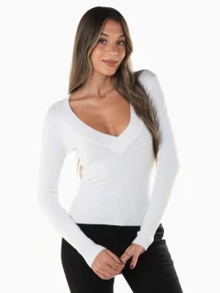 Camisola malha decote em V profundo