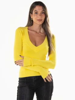 Camisola malha decote em V profundo