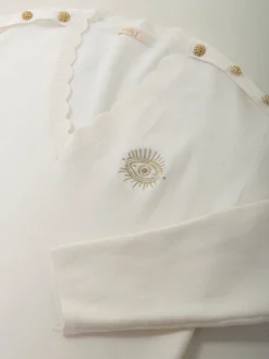 Camisola malha em V com botões dourados