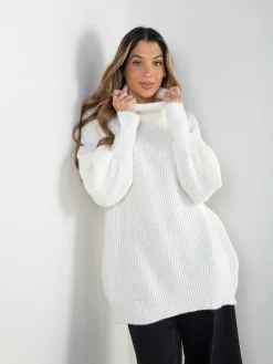 Camisola malha estruturada oversized gola alta