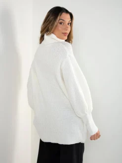 Camisola malha estruturada oversized gola alta