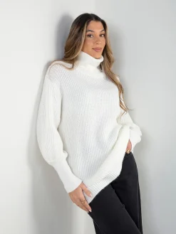 Camisola malha estruturada oversized gola alta