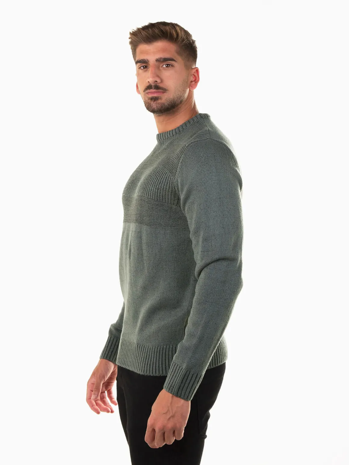 Camisola malha estruturada gola redonda