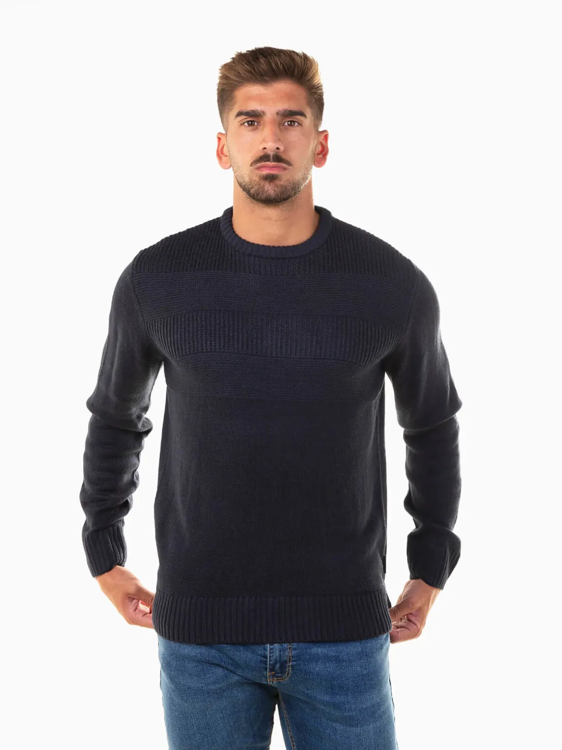 Camisola malha estruturada gola redonda