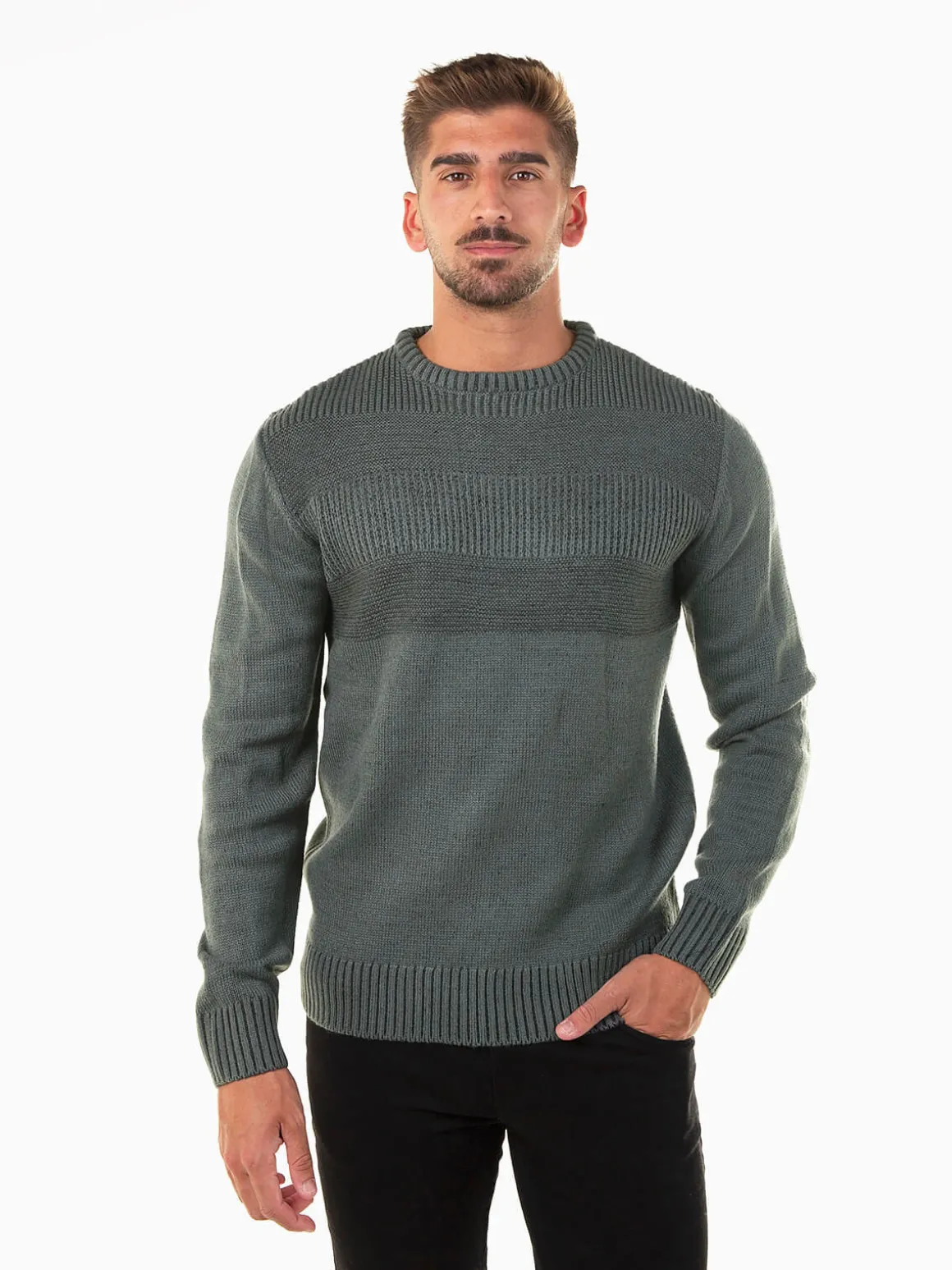 Camisola malha estruturada gola redonda