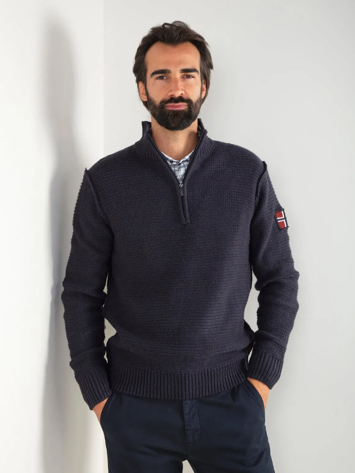 Camisola malha estruturada com fecho