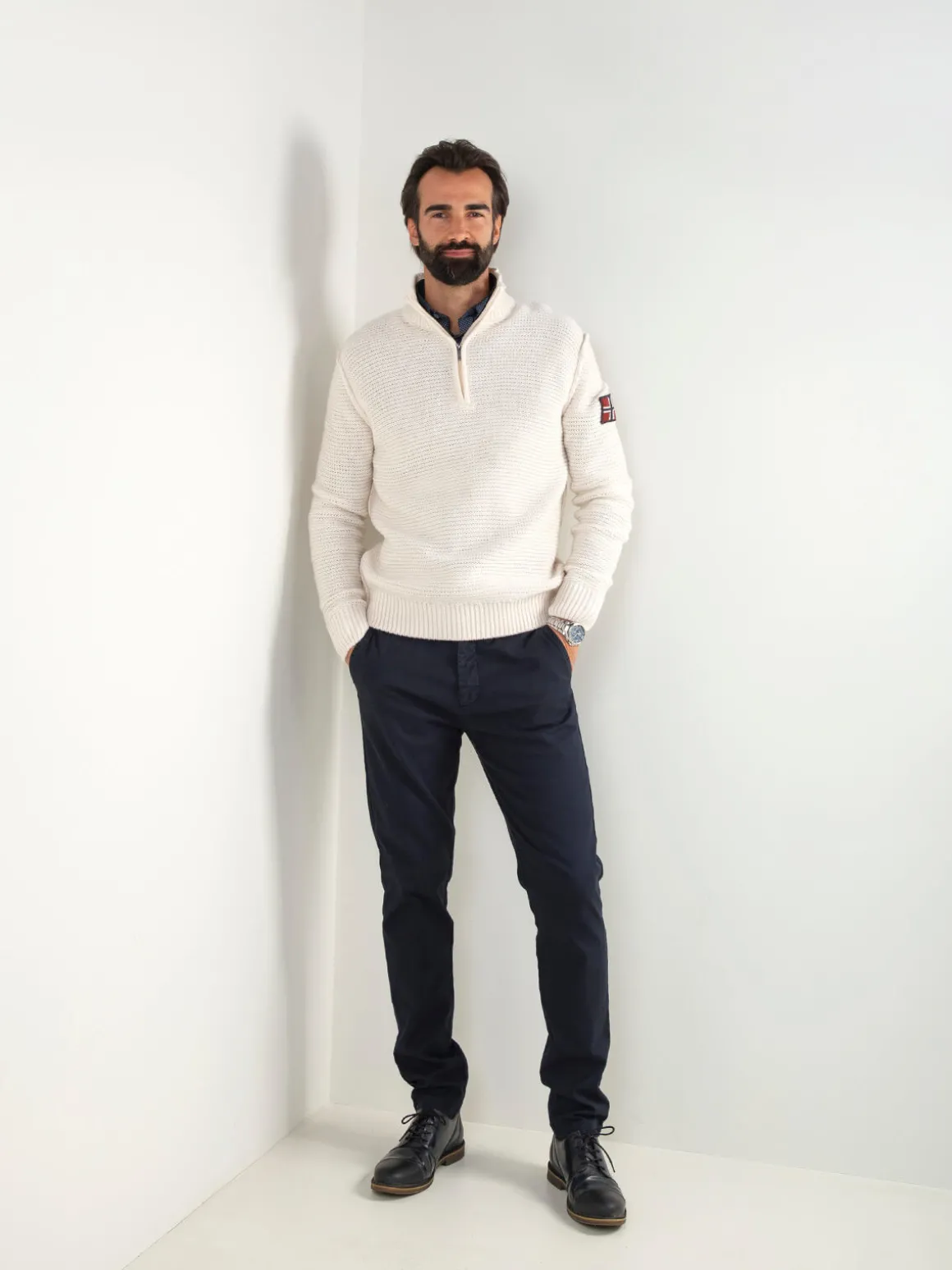 Camisola malha estruturada com fecho