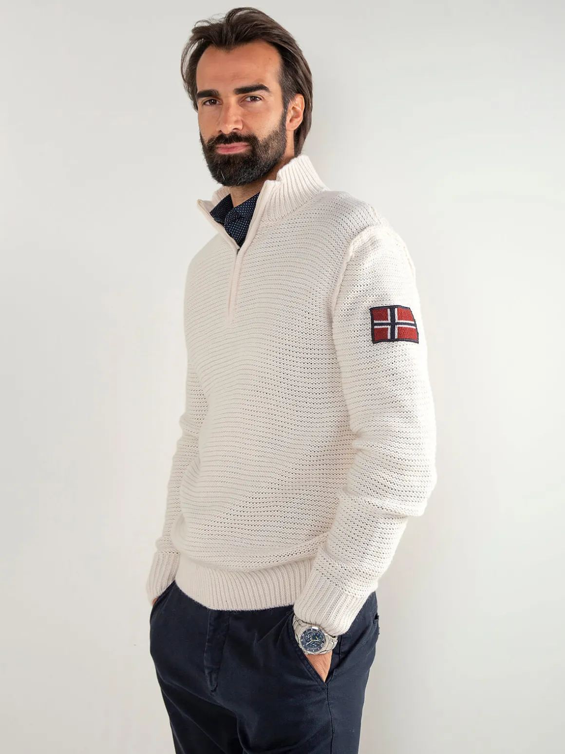 Camisola malha estruturada com fecho