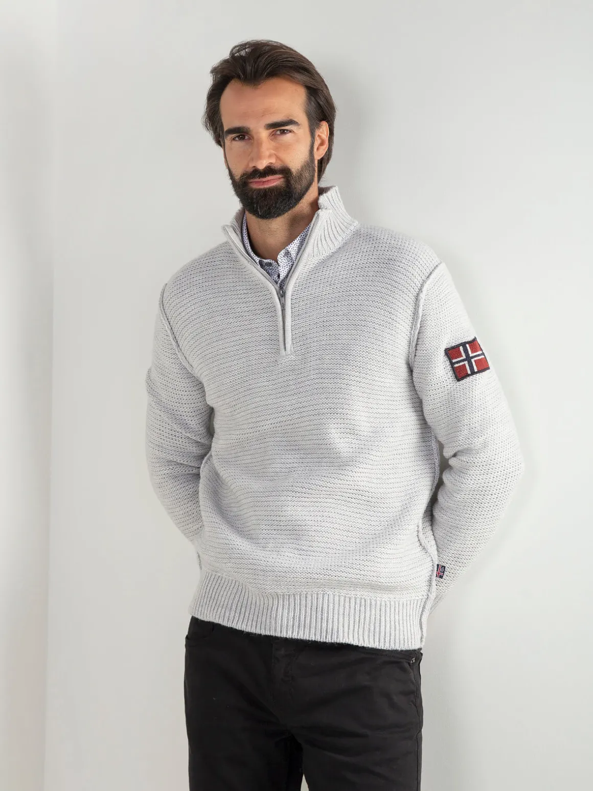 Camisola malha estruturada com fecho