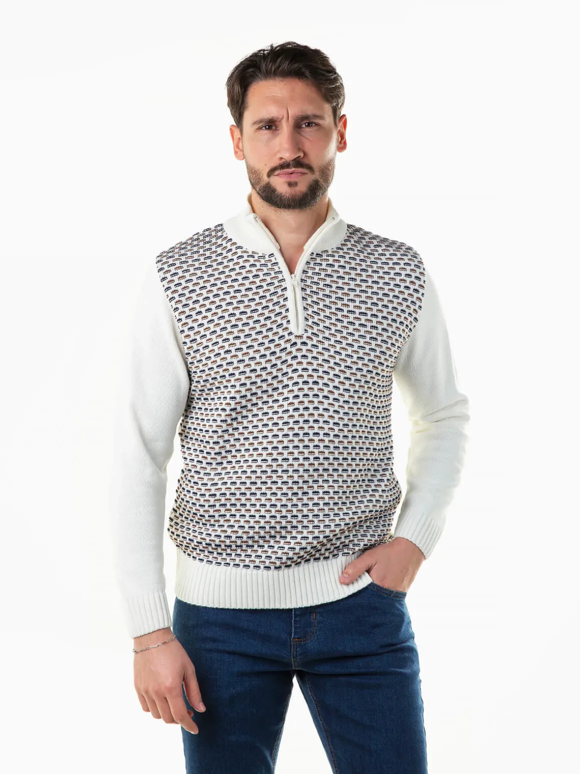 Camisola malha estruturada com fecho