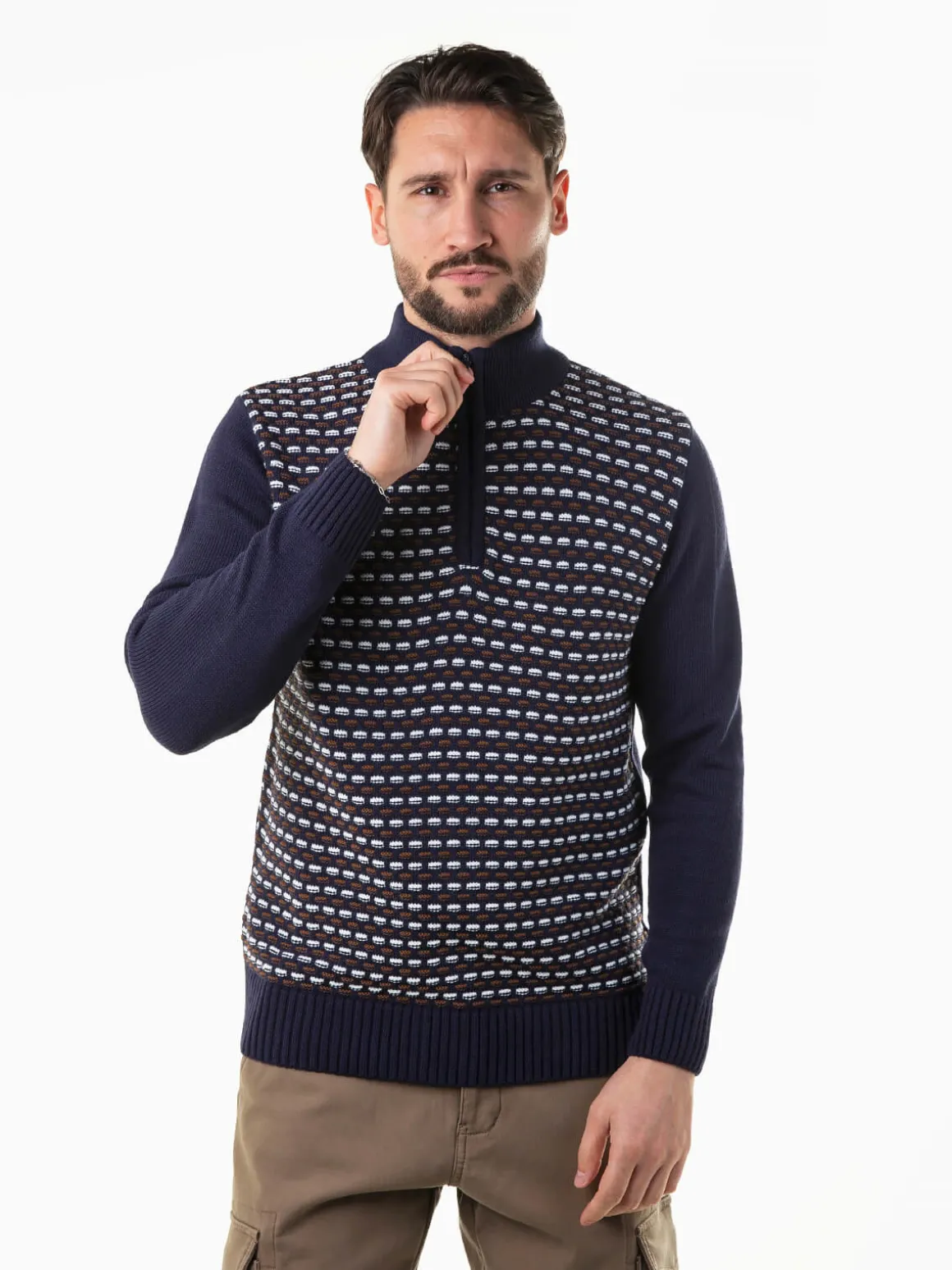 Camisola malha estruturada com fecho