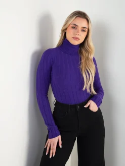 Camisola malha fina canelada gola alta