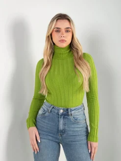 Camisola malha fina canelada gola alta