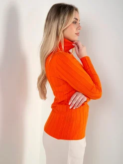 Camisola malha fina canelada gola alta